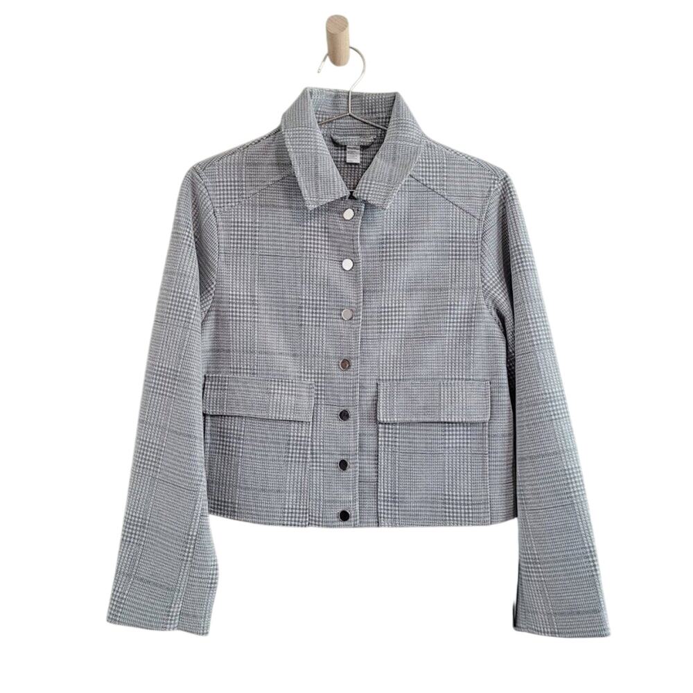 Noli Women's Boxy Crop Collar Jacket Blazer, Micro Houndstooth Metallic Knit Y2K